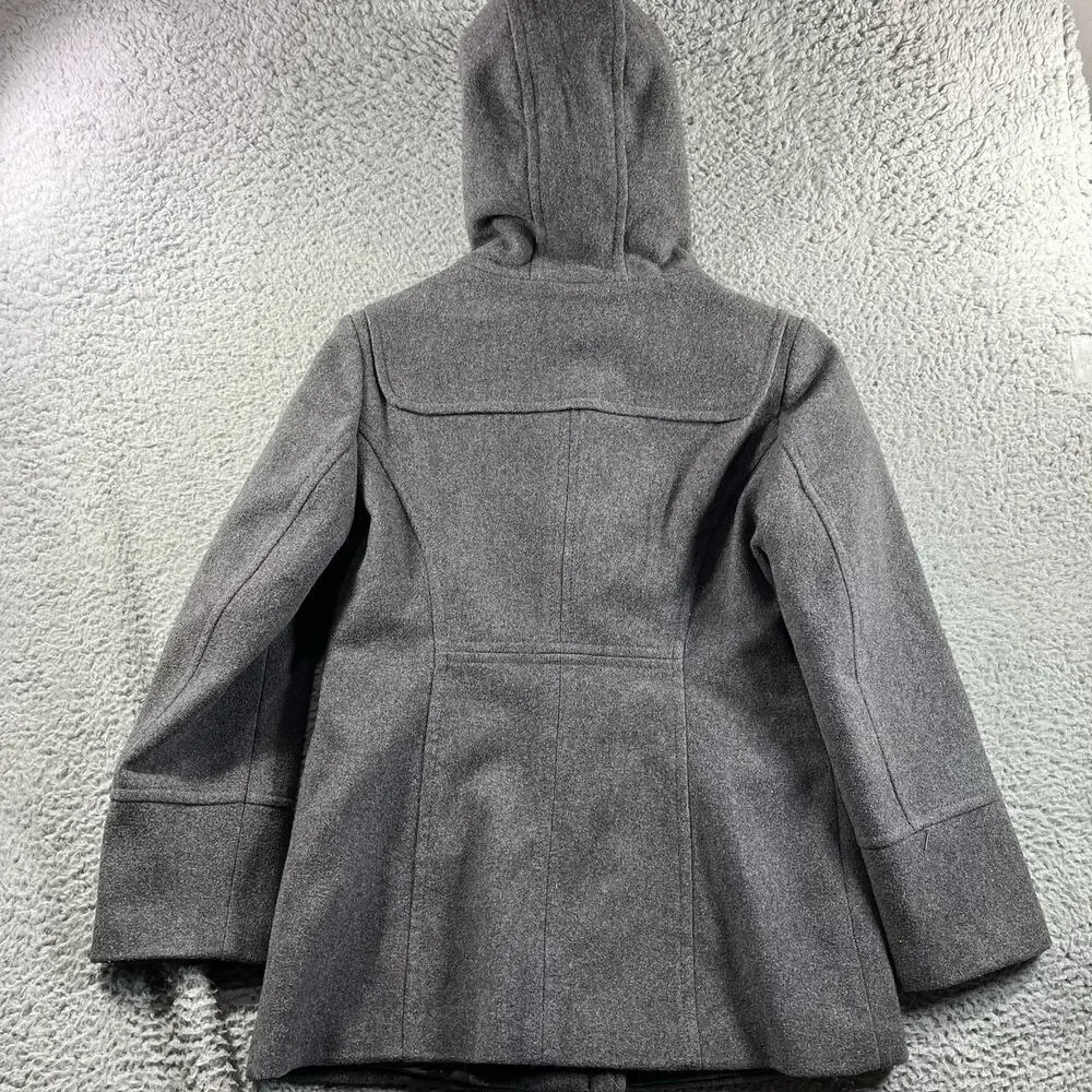 St. John's Bay Women's Petite Medium Wool Cashmere Blend Hooded Duffle Coat Gray - Picture 7 of 8